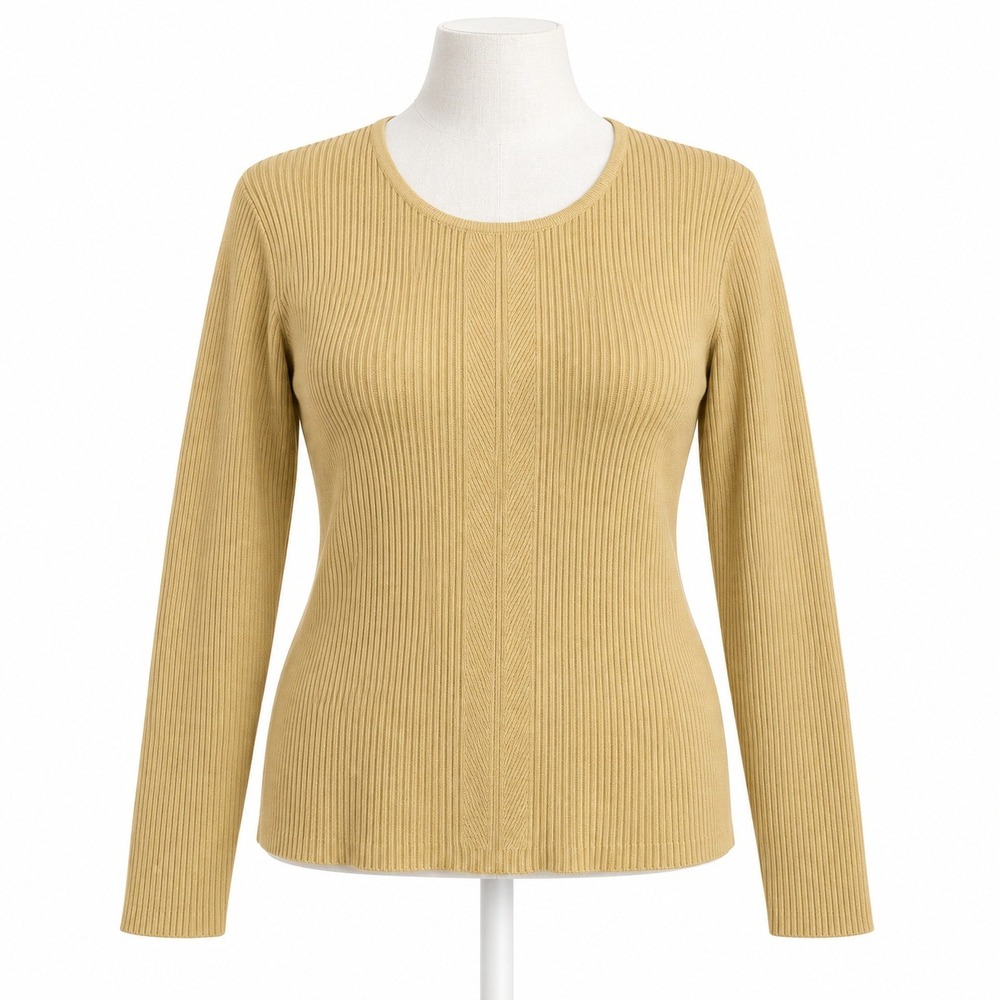 Vintage Silk Cotton Ribbed Knit Lightweight Sweater Size L Gold Classic Country